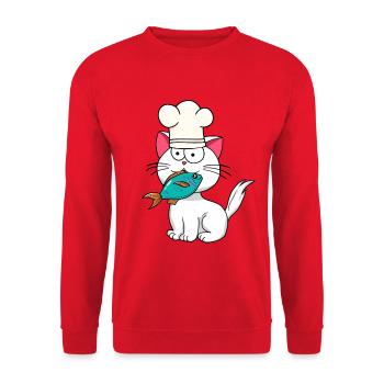 Cat, Fish, Cook, Cooking, Home Cook, Cats, Fish - Unisex Sweatshirt - red - Front - Alina (178cm) & Michal (187cm)
