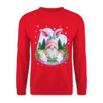 Hoppy Gnome Easter - Easter Gift Idea - Unisex Pullover - Rot - Vorne - Alina (178cm) & Michal (187cm)