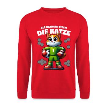 Fußball Torwart Katze Torhüter Kinder Junge - Unisex Pullover - Rot - Vorne - Alina (178cm) & Michal (187cm)
