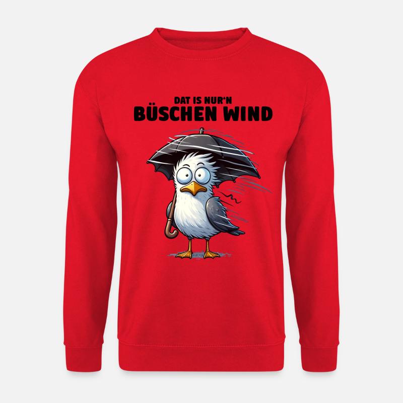 Möwe Sturm Schietwetter, Dat is nur'n büschen Wind - Unisex Pullover - Rot