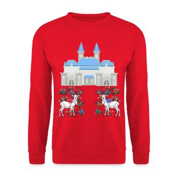 Castle Fairy Tale Deer Butterflies Spring - Unisex Sweatshirt - red - Front - Alina (178cm) & Michal (187cm)