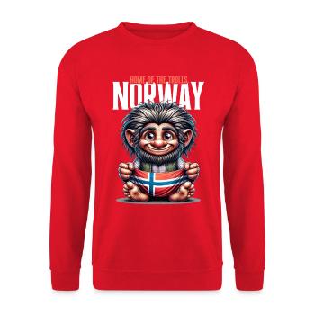 Norwegischer Troll mit Flagge – Heimat der Trolle - Unisex Pullover - Rot - Vorne - Alina (178cm) & Michal (187cm)