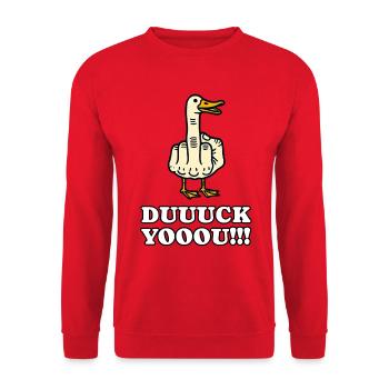Funny Duck You Middle Finger Duck Attitude Humor - Unisex Sweatshirt - red - Front - Alina (178cm) & Michal (187cm)