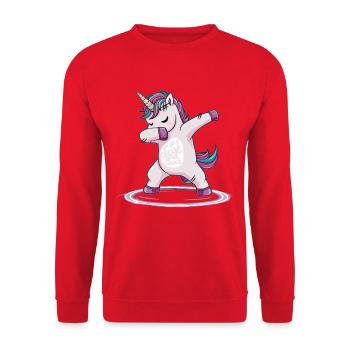 lustiges Dabbing Tanzendes Einhorn - Unisex Pullover - Rot - Vorne - Alina (178cm) & Michal (187cm)