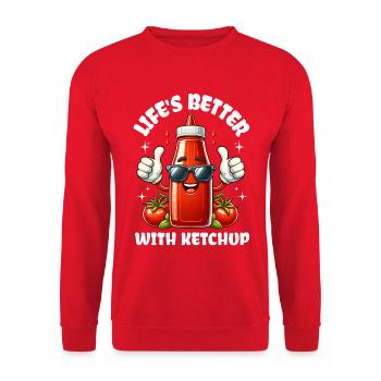 Ketchup Bottle – Life's Better With Ketchup - Unisex Sweatshirt - red - Front - Alina (178cm) & Michal (187cm)