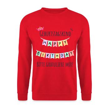 Geburtstagskind Girlande Design - Unisex Pullover - Rot - Vorne - Alina (178cm) & Michal (187cm)
