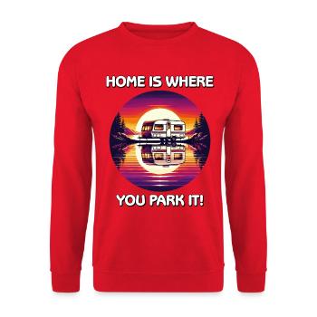 La maison est là où vous le garez Retro Sunset Campervan - Sweat-shirt Unisexe - rouge - Devant - Alina (178cm) & Michal (187cm)