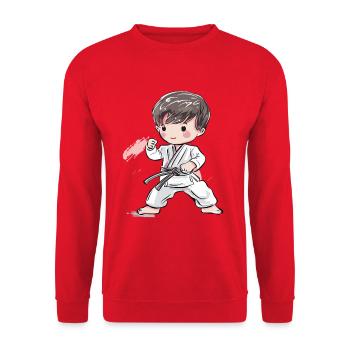 Karate Junge Comic Stil - Unisex Pullover - Rot - Vorne - Alina (178cm) & Michal (187cm)
