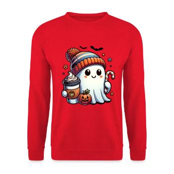 Halloween Cute Ghost Shirt - Coffee Shirt - Unisex Sweatshirt - red - Front - Alina (178cm) & Michal (187cm)