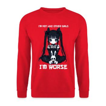 Not Like Other Girls Anime Goth Girl Gothic Hase - Unisex Pullover - Rot - Vorne - Alina (178cm) & Michal (187cm)