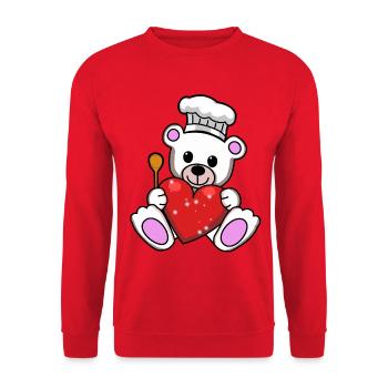 Teddy Koch Köche Köchin Herz Herzen Teddybär - Unisex Pullover - Rot - Vorne - Alina (178cm) & Michal (187cm)