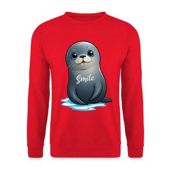 Phoque mignon - Sweat-shirt Unisexe - rouge - Devant - Alina (178cm) & Michal (187cm)
