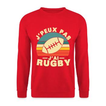 Ich kann nicht, ich habe ein Rugby-Humor-Geschenk - Unisex Pullover - Rot - Vorne - Alina (178cm) & Michal (187cm)