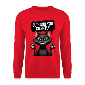 Beurteilen Sie still lustiges Katzendesign - Unisex Pullover - Rot - Vorne - Alina (178cm) & Michal (187cm)