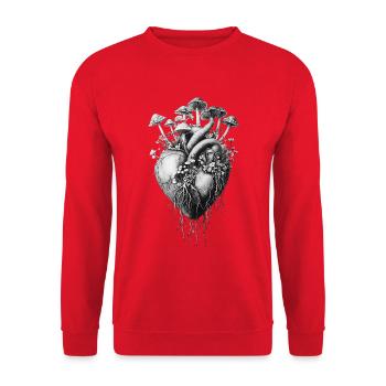 Overgrown Heart Mushrooms Flowers Botanical - Unisex Sweatshirt - red - Front - Alina (178cm) & Michal (187cm)