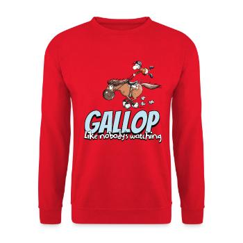 Gallop Like Nobodys Watching Reiter Pferde Cartoon - Unisex Pullover - Rot - Vorne - Alina (178cm) & Michal (187cm)