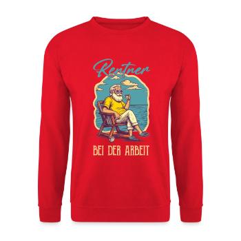 Rentner bei der Arbeit - Ruhestand am Strand - Unisex Pullover - Rot - Vorne - Alina (178cm) & Michal (187cm)
