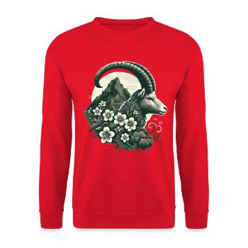 Steinbock Sternzeichen - Bergziege Astrologie - Unisex Pullover - Rot - Vorne - Alina (178cm) & Michal (187cm)