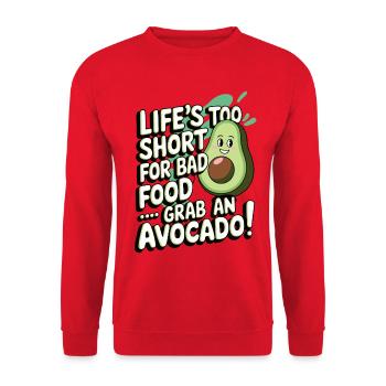 Das Leben ist zu kurz für schlechtes Essen | Avocado Geschenk - Unisex Pullover - Rot - Vorne - Alina (178cm) & Michal (187cm)
