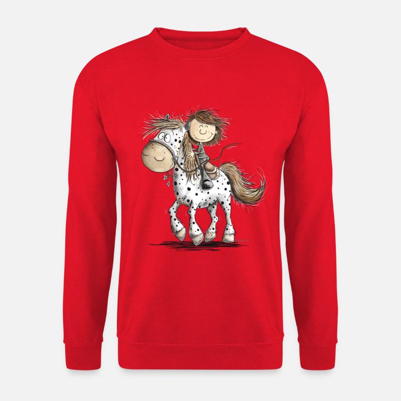 Drolliges Pferd mit Reiter Cartoon Pferdchen - Unisex Pullover - Rot