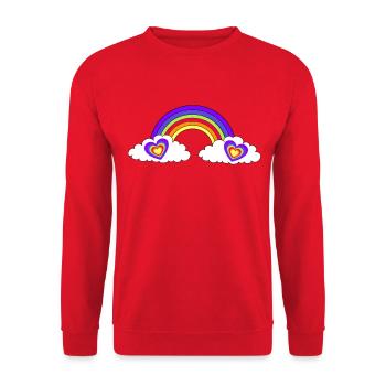 LGBT Regenbogen Herz Herzen - Unisex Pullover - Rot - Vorne - Alina (178cm) & Michal (187cm)