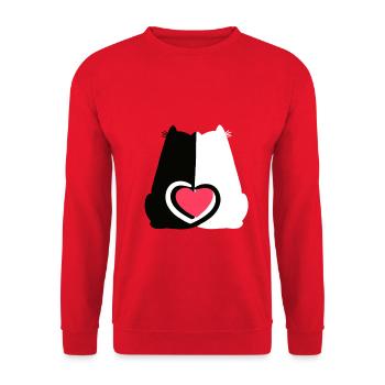 Katzen Valentin Katze Herz Herzen Liebe - Unisex Pullover - Rot - Vorne - Alina (178cm) & Michal (187cm)