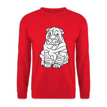 Niedlicher Mops Hund - Unisex Pullover - Rot - Vorne - Alina (178cm) & Michal (187cm)