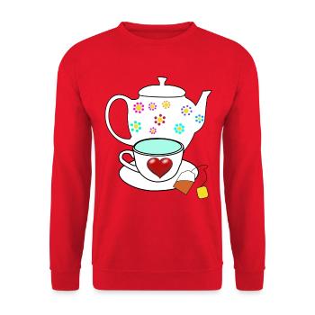 Heart Tea Teapot Valentine's Day Drinks - Unisex Sweatshirt - red - Front - Alina (178cm) & Michal (187cm)