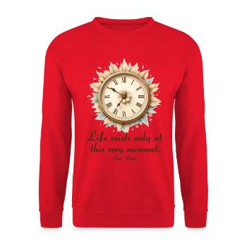 Leben im Moment Alan Watts Uhr Kunst - Unisex Pullover - Rot - Vorne - Alina (178cm) & Michal (187cm)