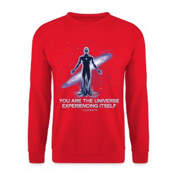 Galaktisches Selbst | Alan Watts Kosmisches Zitat - Unisex Pullover - Rot - Vorne - Alina (178cm) & Michal (187cm)