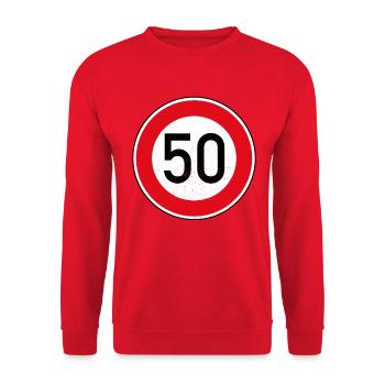 Panneau 50ème Anniversaire Limite de Vitesse Cadeau Tempo 50 - Sweat-shirt Unisexe - rouge - Devant - Alina (178cm) & Michal (187cm)