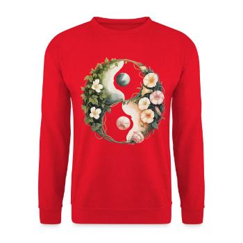 Blumen Yin Yang | Botanische Harmoniekunst - Unisex Pullover - Rot - Vorne - Alina (178cm) & Michal (187cm)