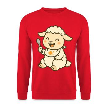 Snack time with lamb - Unisex Sweatshirt - red - Front - Alina (178cm) & Michal (187cm)