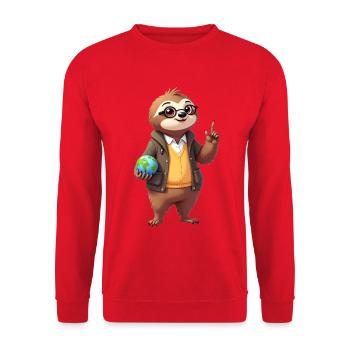 Paresseux avec un globe et des lunettes comme professeur - Sweat-shirt Unisexe - rouge - Devant - Alina (178cm) & Michal (187cm)