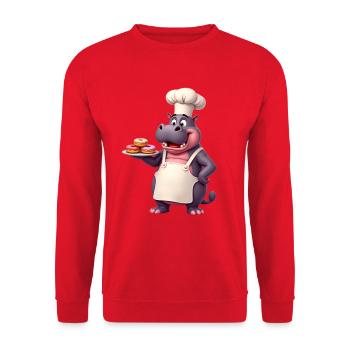 Kochender Hippo Kochbuch Chef - Unisex Pullover - Rot - Vorne - Alina (178cm) & Michal (187cm)