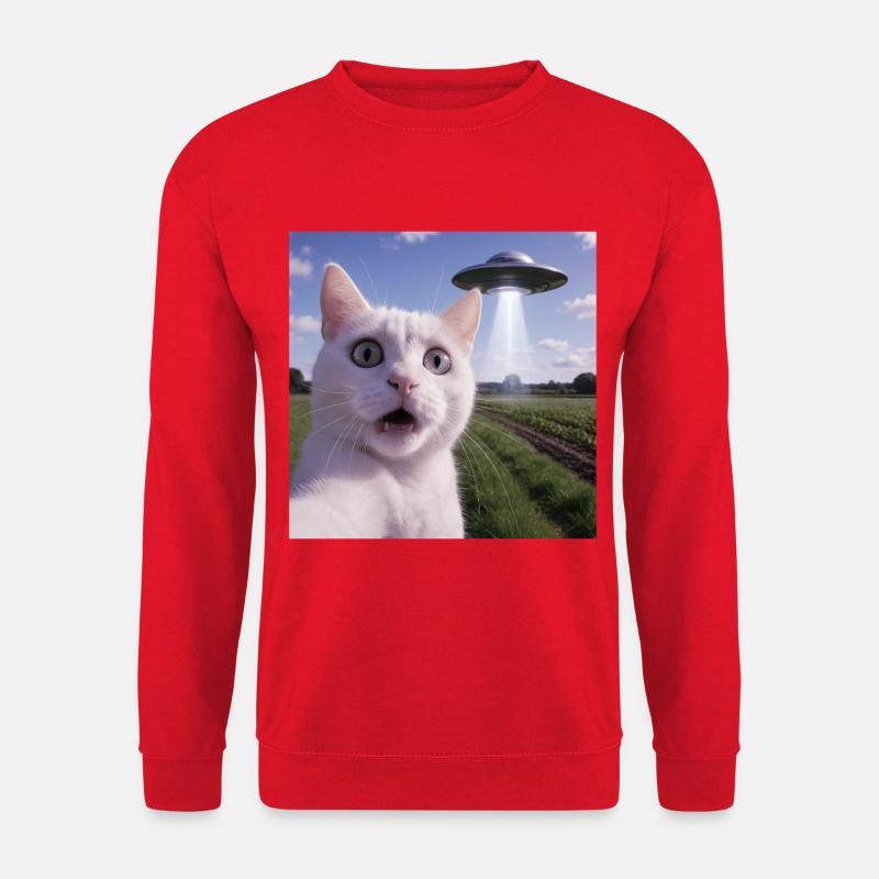Cat Selfie With Alien Ufo - Unisex Sweatshirt - red
