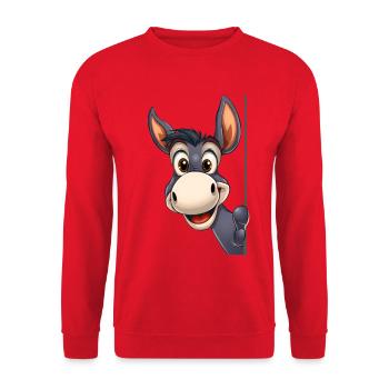 Süßer Esel schaut hervor: Cartoon-Tierillustration - Unisex Pullover - Rot - Vorne - Alina (178cm) & Michal (187cm)