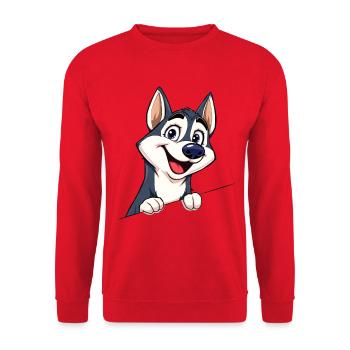 Cute Husky Looking Out Cartoon Animal Illustration - Unisex Sweatshirt - red - Front - Alina (178cm) & Michal (187cm)