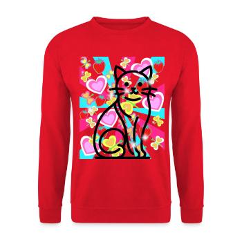 Coeur rétro Chats Coeurs de la Saint-Valentin - Sweat-shirt Unisexe - rouge - Devant - Alina (178cm) & Michal (187cm)