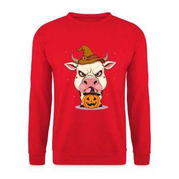 Grimmiger Halloween-Zauberbulle - Unisex Pullover - Rot - Vorne - Alina (178cm) & Michal (187cm)