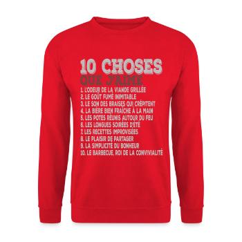 10 choses que j’aime Barbecue, grillades - Sweat-shirt Unisexe - rouge - Devant - Alina (178cm) & Michal (187cm)