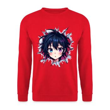 Anime Girl mit Farbwechsel Augen - Unisex Pullover - Rot - Vorne - Alina (178cm) & Michal (187cm)