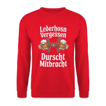 Bayerisches Bierzelten Spruch Bayern Lederhose - Unisex Pullover - Rot - Vorne - Alina (178cm) & Michal (187cm)
