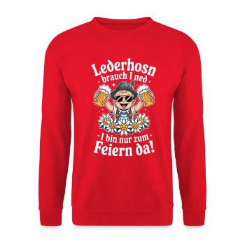 Lederhosen Joy of partying Bavarian dialect Traditional costume - Unisex Sweatshirt - red - Front - Alina (178cm) & Michal (187cm)