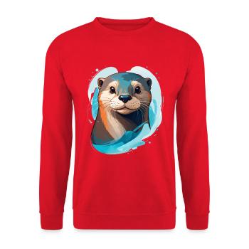 Otter in modern cartoon style - Unisex Sweatshirt - red - Front - Alina (178cm) & Michal (187cm)