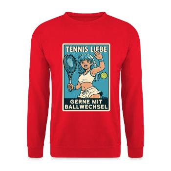 Tennis Liebe mit Ballwechsel - Unisex Pullover - Rot - Vorne - Alina (178cm) & Michal (187cm)