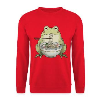 Frosch, Ramen, Japanische Nudeln, Lustiges Kawaii - Unisex Pullover - Rot - Vorne - Alina (178cm) & Michal (187cm)