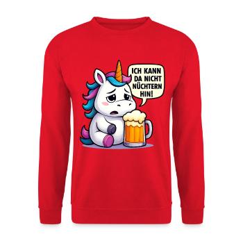 Ich kann da nicht nüchtern hin Einhorn - Unisex Pullover - Rot - Vorne - Alina (178cm) & Michal (187cm)
