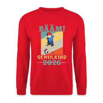 Inscription scolaire 2026 de l'écolier BÄÄM au football - Sweat-shirt Unisexe - rouge - Devant - Alina (178cm) & Michal (187cm)
