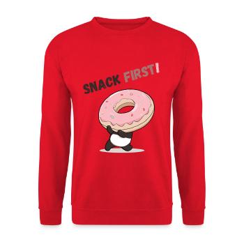Playful panda bear with donut - Unisex Sweatshirt - red - Front - Alina (178cm) & Michal (187cm)
